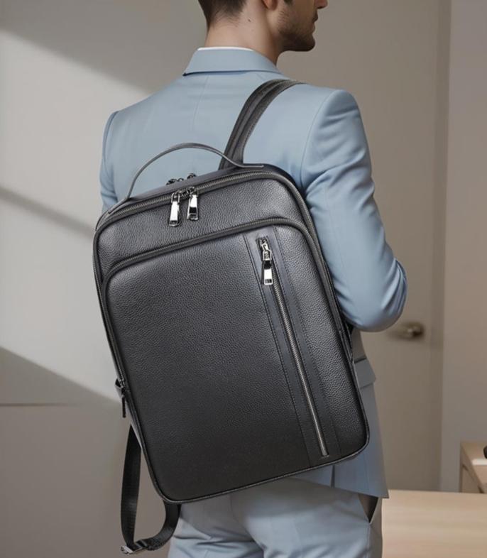 Atlas Leather Backpack – Large Leather Business Bag | Travel Leather Laptop Bag on model 2