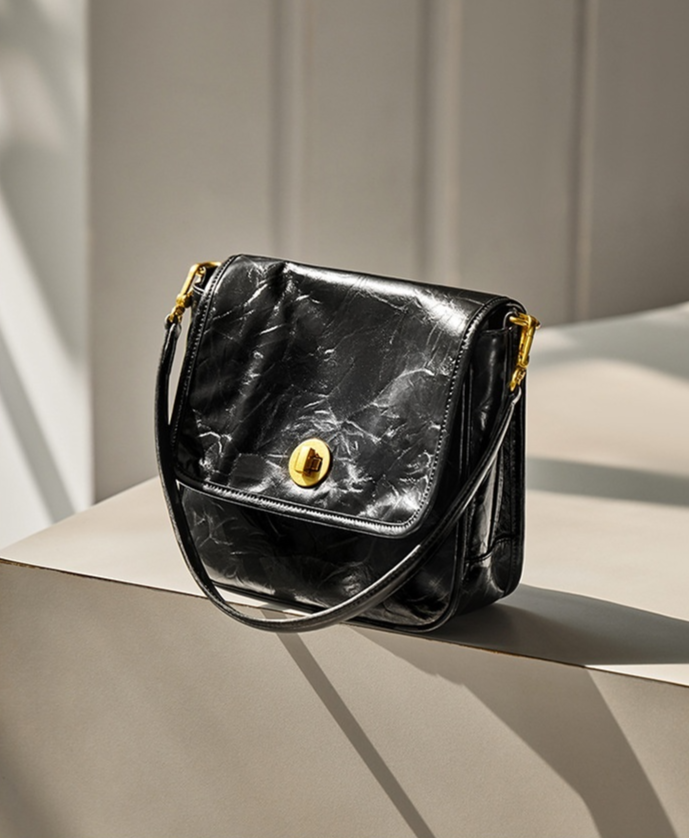 Lyra Leather Women's Crossbody Bag – Perfect Leather Handbag for Ladies | Elegant Leather Handbag black display