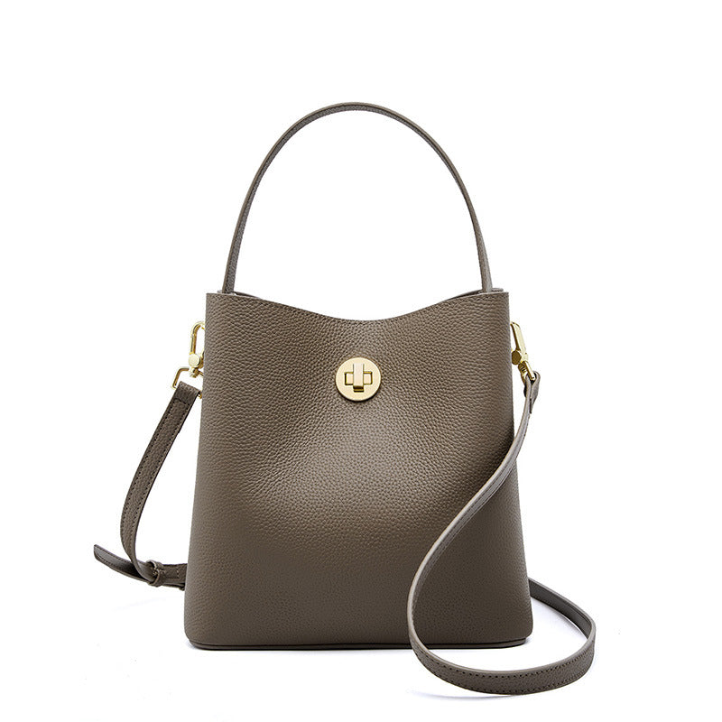 Women's Ladies Bucket Leather Shoulder Bag khaki