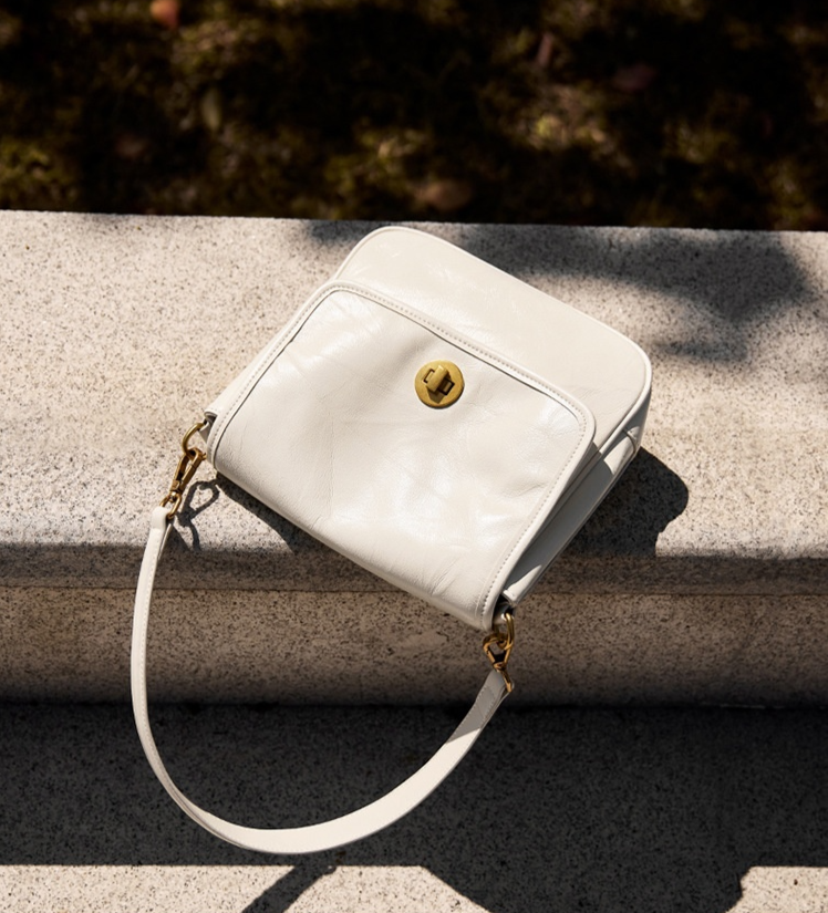 Lyra Leather Women's Crossbody Bag – Perfect Leather Handbag for Ladies | Elegant Leather Handbag white outdoors natural light