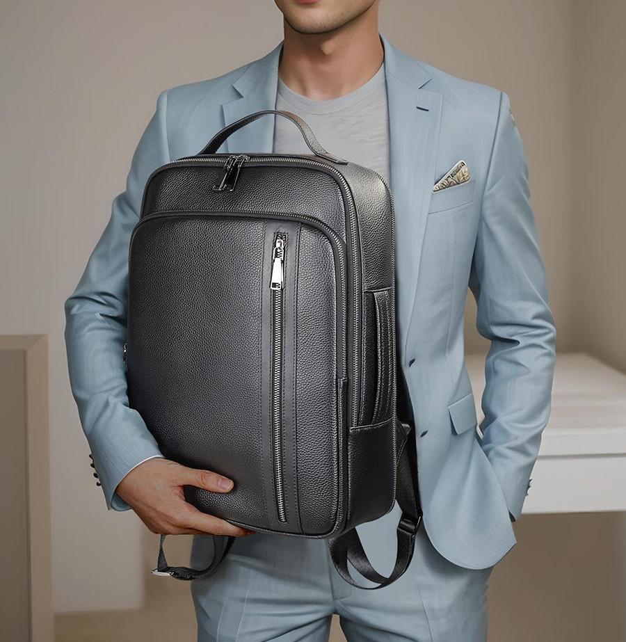Atlas Leather Backpack – Large Leather Business Bag | Travel Leather Laptop Bag on model