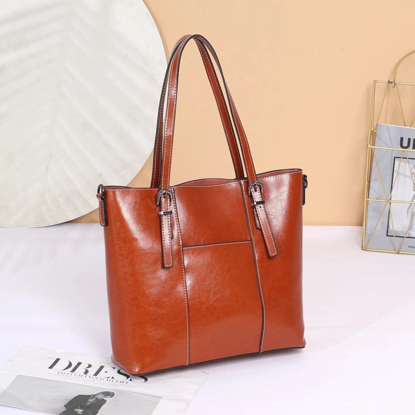 Bella Tote Genuine Leather Women's Commuter Bag Brown Sugar