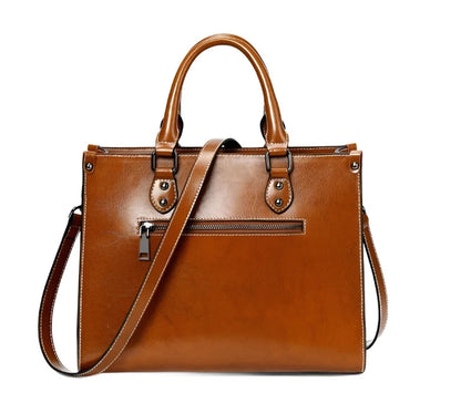 Waxed Leather Commuter Handbag women's rear view