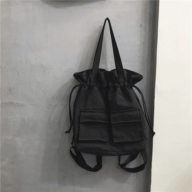 Fashion Work Canvas Drawstring Bag Backpack black