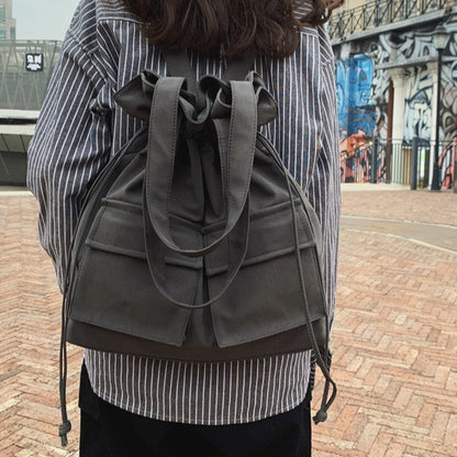 Fashion Work Canvas Drawstring Bag Backpack gray model