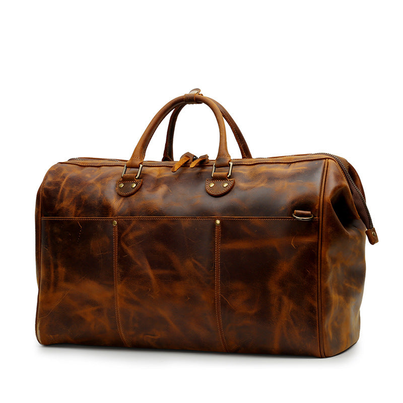 Men's / Unisex Large Capacity Leather Travel Bag duffle rear