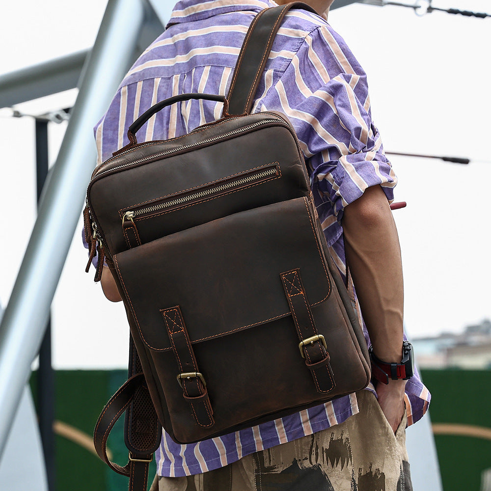 Genuine Leather Men's Backpack right angle