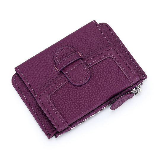 Women's Thin Genuine Leather Wallet with Multiple Card Slots Purple 