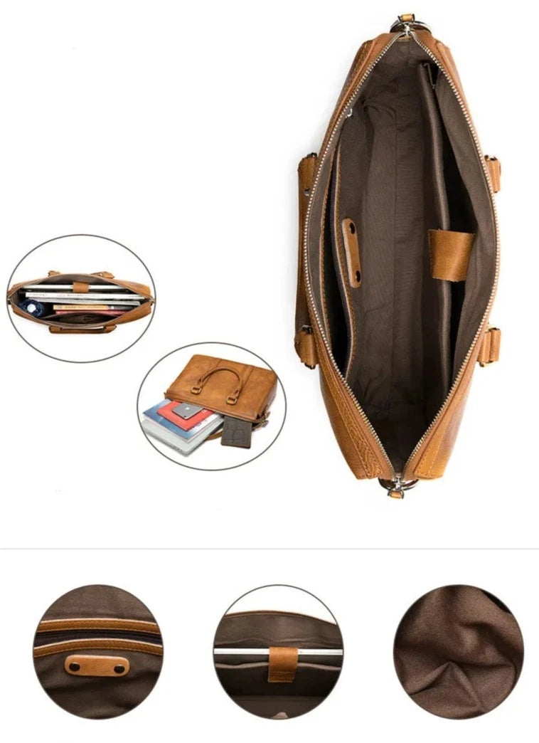 Vintage Style Men's Leather Briefcase 14 Inch Computer Bag interior