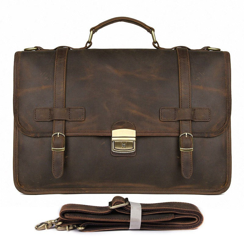 Heritage Gentleman's Leather Briefcase Retro Classic Professional  dark brown