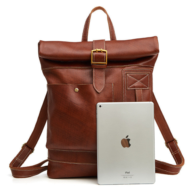 Leather Backpack retro trendy men's ipad size