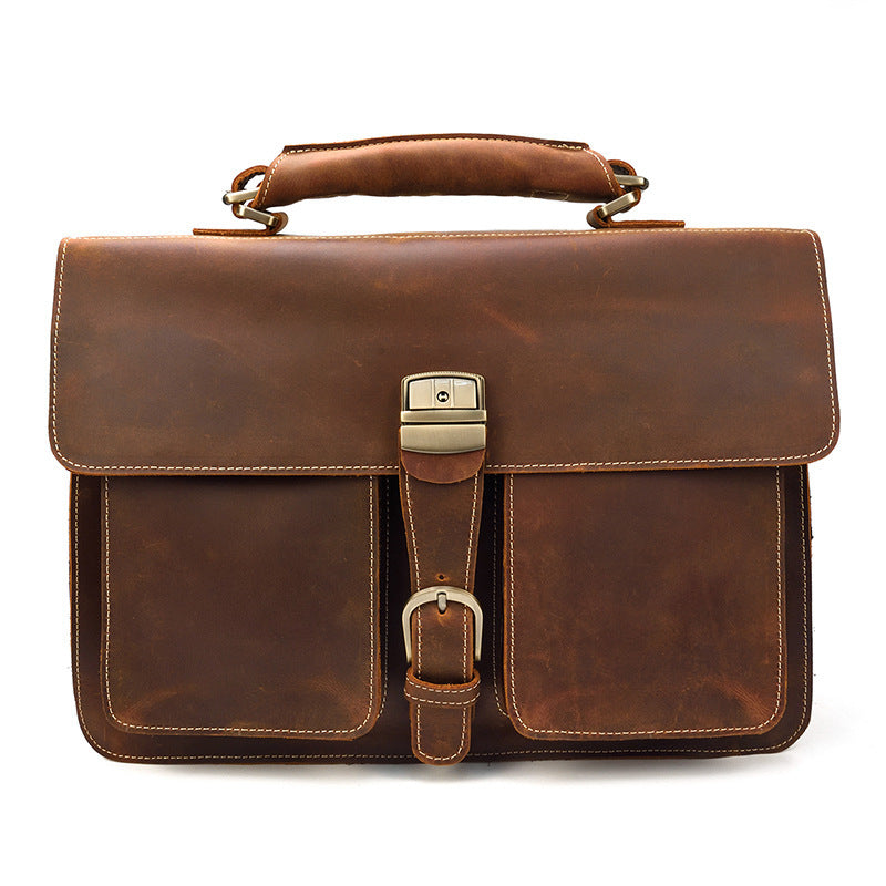 Leather Briefcase Retro Style light brown