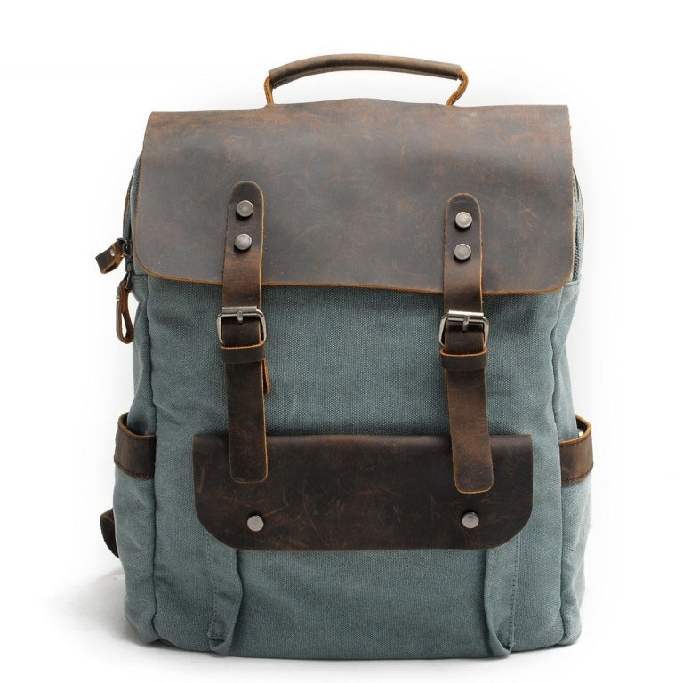 Canvas & Leather Backpack retro army hiking school lake green