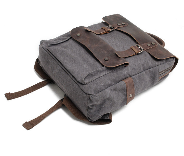 Canvas & Leather Backpack retro army hiking school flat