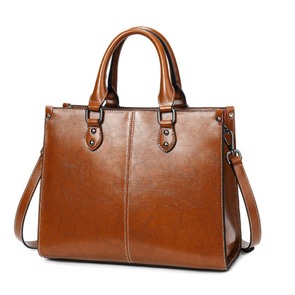 Waxed Leather Commuter Handbag women's brown