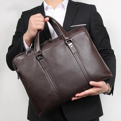 Equinox Classic Leather Business Briefcase Shoulder bag held up