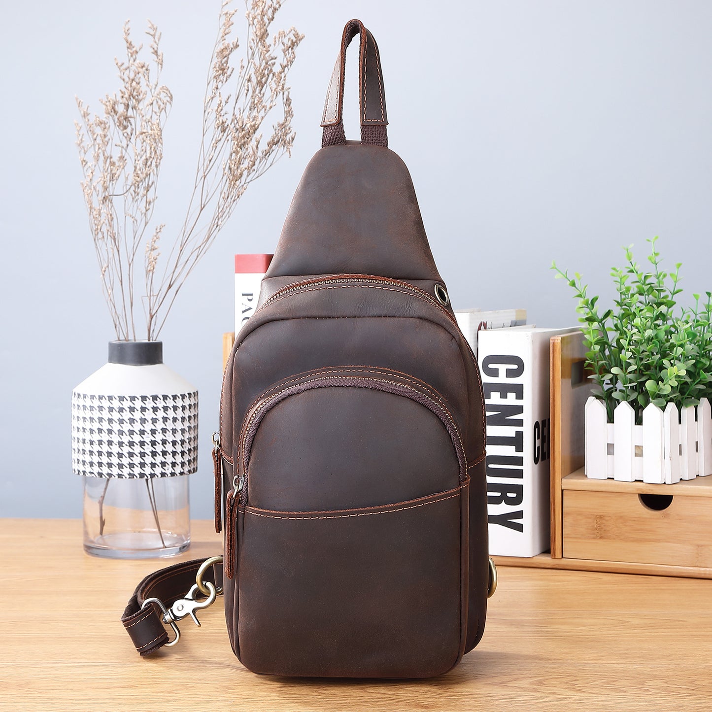 Crossbody Leather Men's Shoulder Messenger Bag display