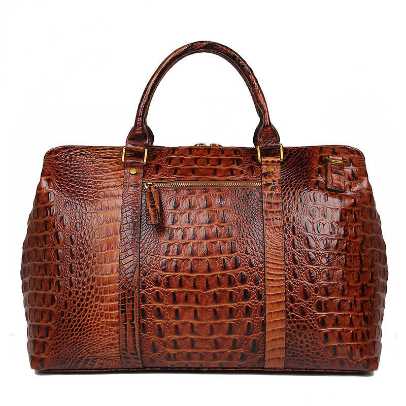 Genuine Leather Croc-Embossed Duffle Bag front