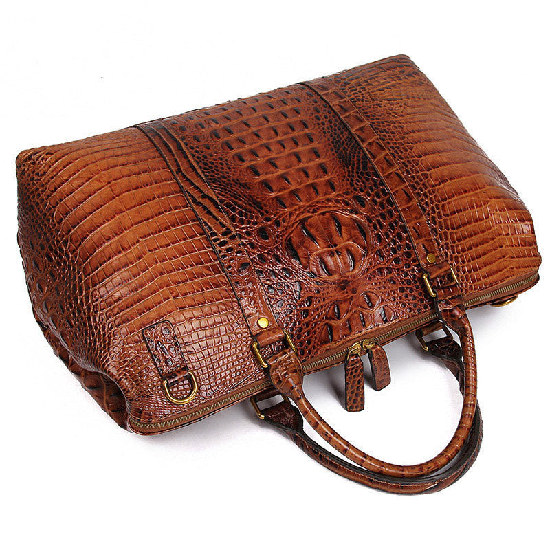 Genuine Leather Croc-Embossed Duffle Bag top