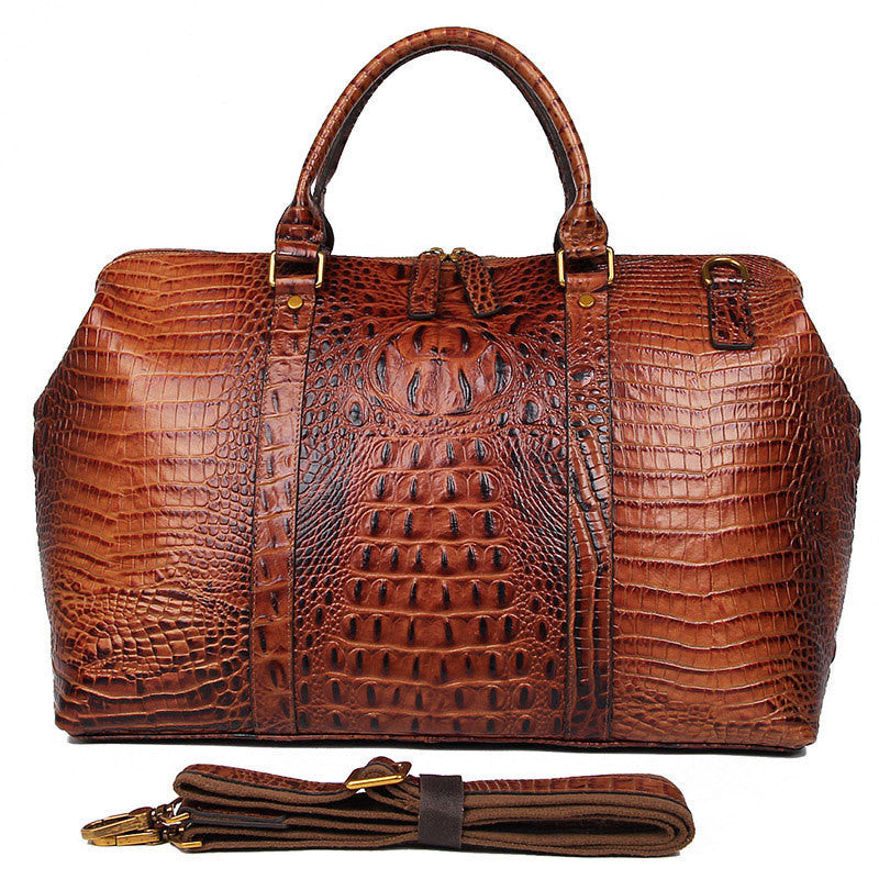 Genuine Leather Croc-Embossed Duffle Bag