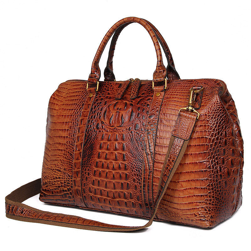 Genuine Leather Croc-Embossed Duffle Bag strap