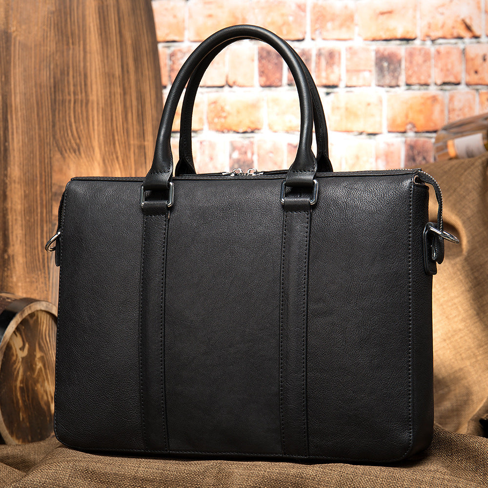 Vintage Style Men's Leather Briefcase 14 Inch Computer Bag display