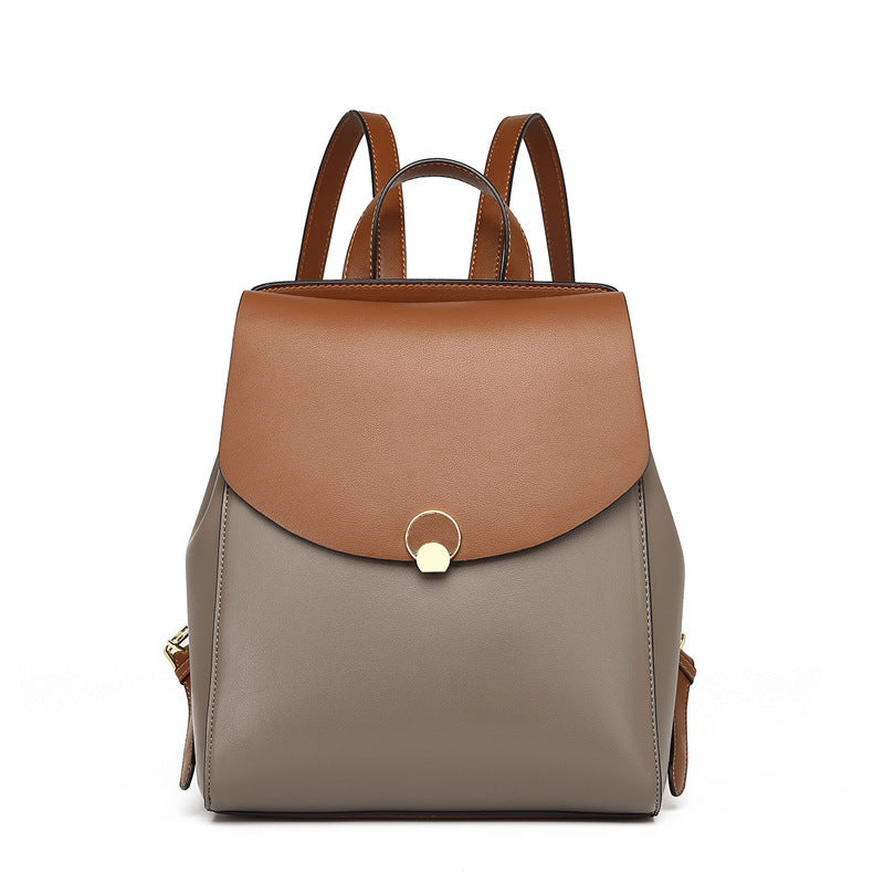 Ladies women's Stylish Leather Backpack brown and khaki 