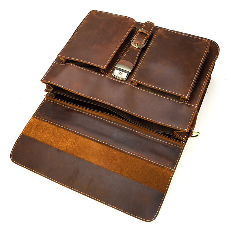 Leather Briefcase Retro Style open