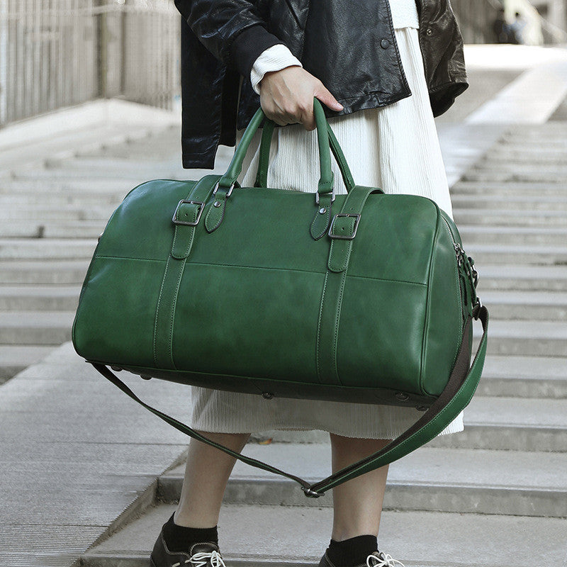 Leather Travel Duffle Bag Large Capacity luxury green