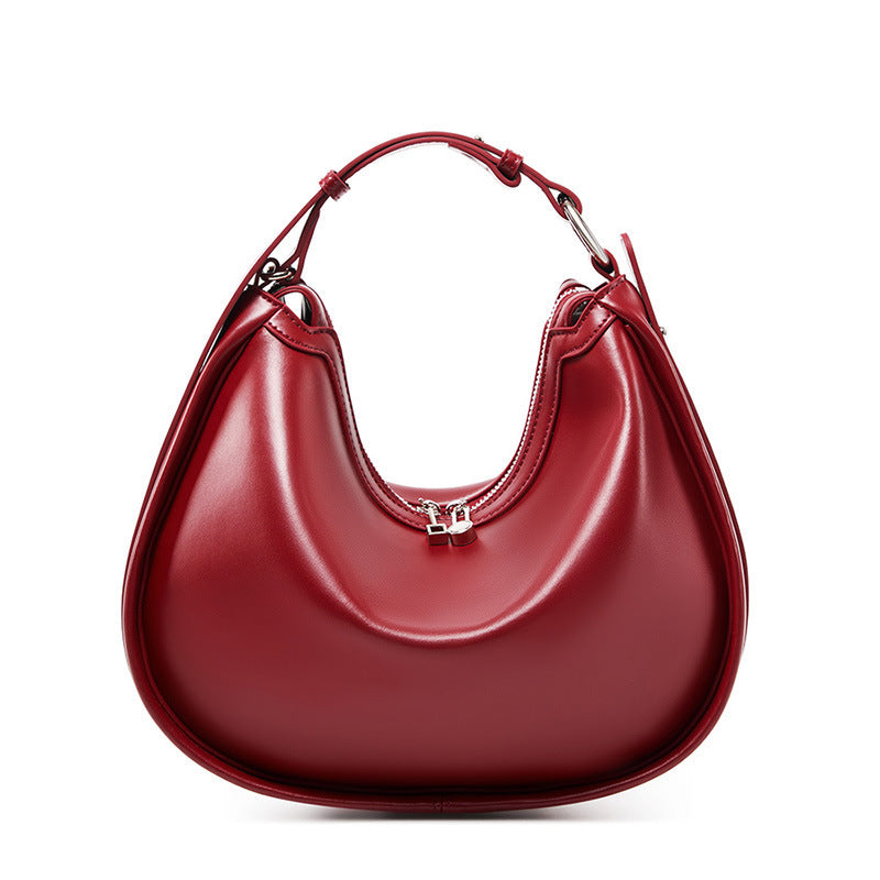 Leather Crossbody Bag Half moon dumpling shoulder handbag red