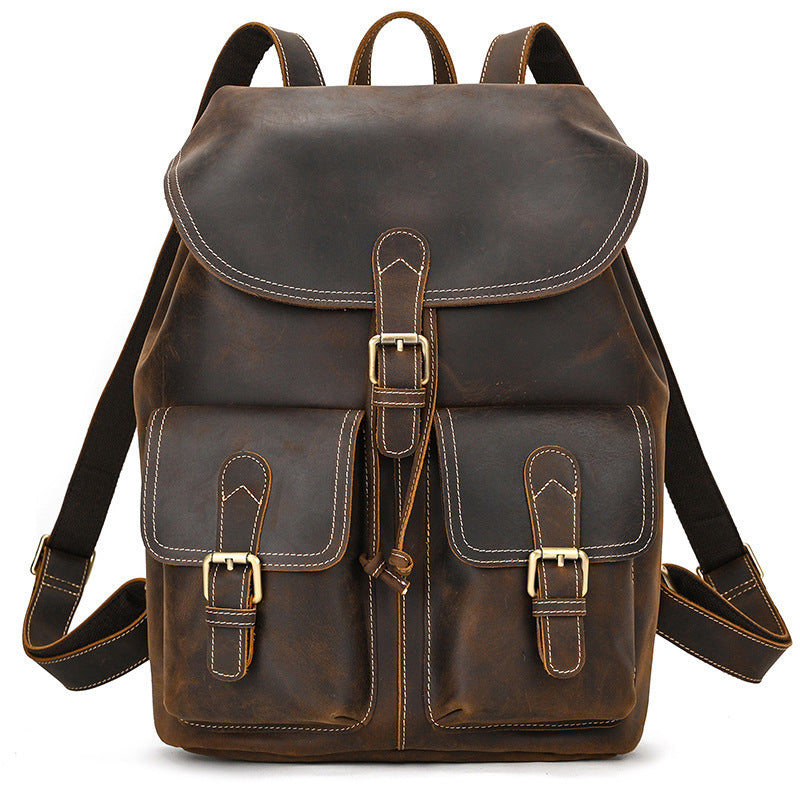 Atlas Genuine Leather Men's Shoulder Backpack dark brown front