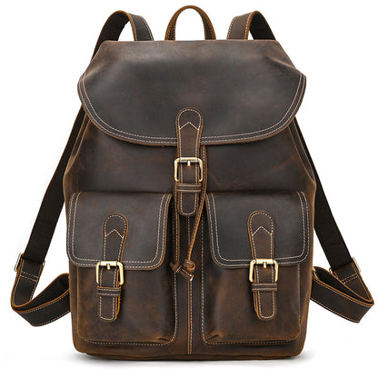 Atlas Genuine Leather Men's Shoulder Backpack dark brown front