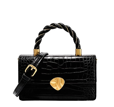 Women's Crocodile Pattern Genuine Leather Handbag black