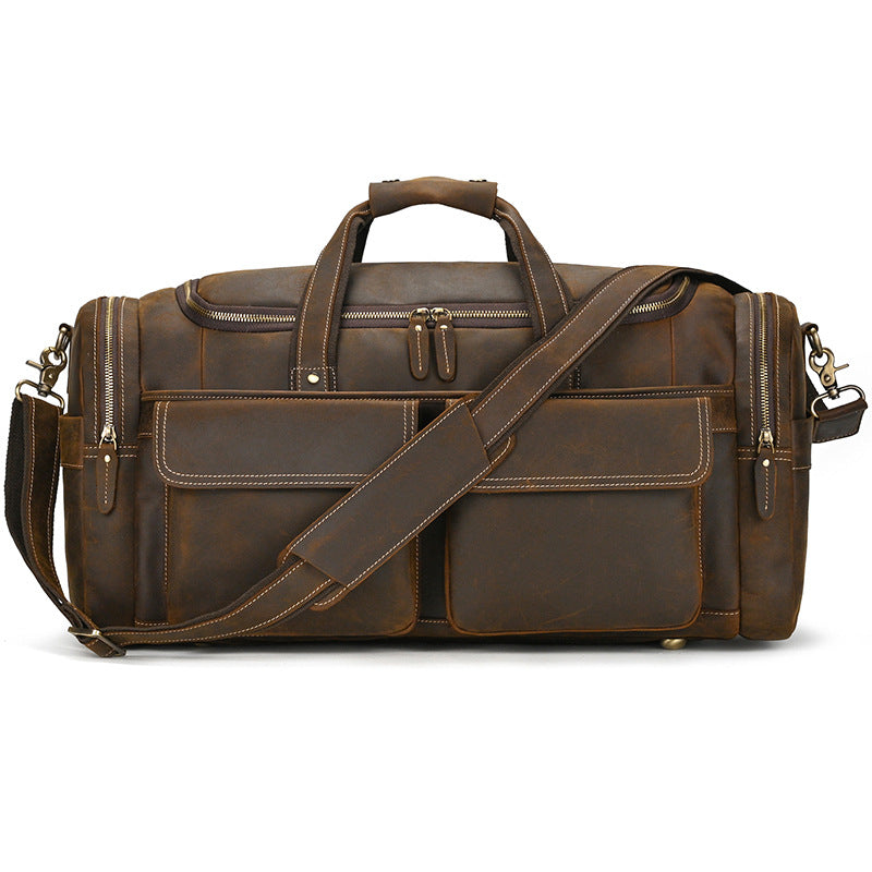 Rustic Vintage Style Leather Duffle Bag Weekend front