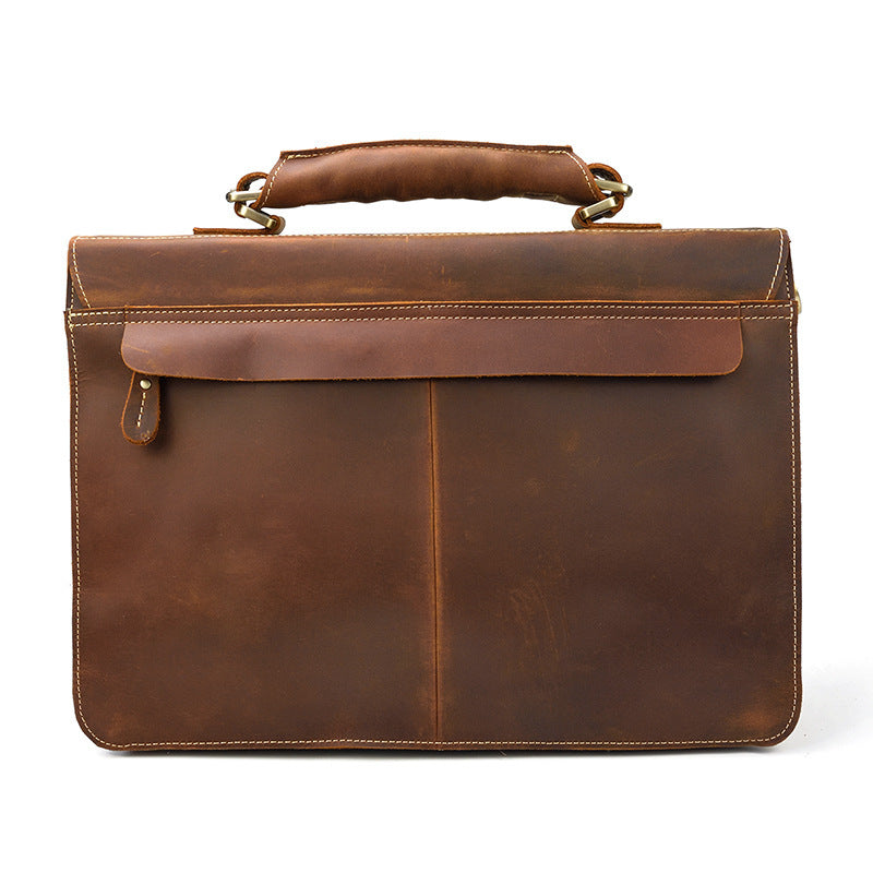 Leather Briefcase Retro Style rear view