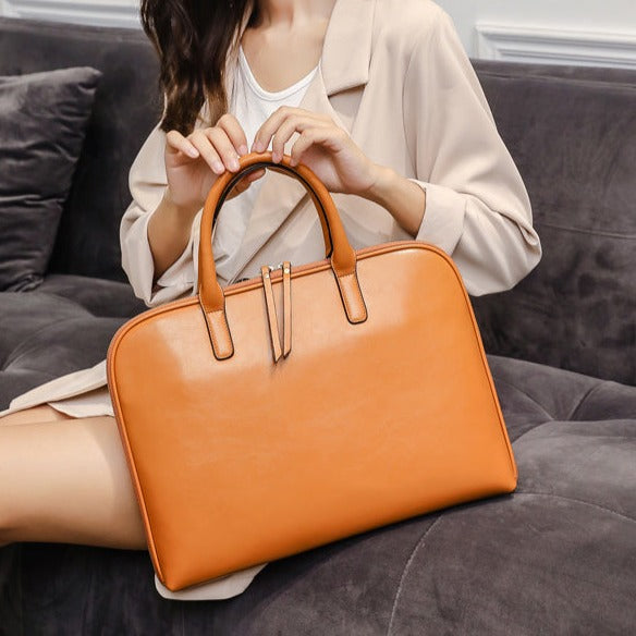 Women's Leather Briefcase - The Ultimate Stylish Organizer tan