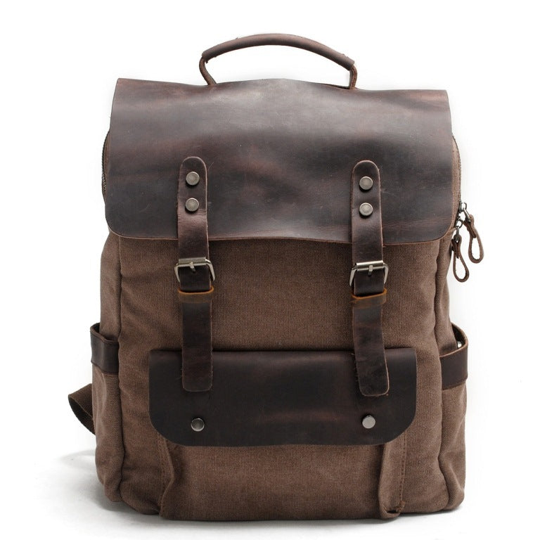 Canvas & Leather Backpack retro army hiking school brown