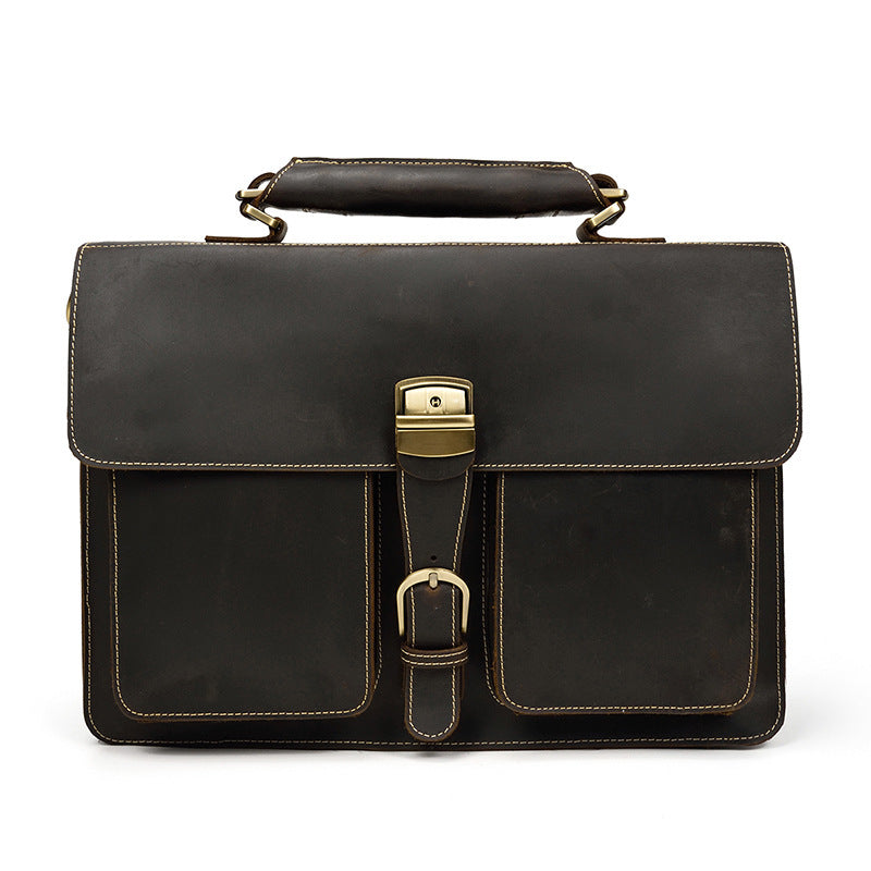 Leather Briefcase Retro Style dark brown