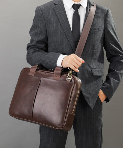 Men's Tote Leather Briefcase Laptop Bag crossbody model