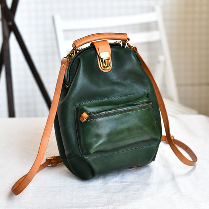 Envy Retro Style Genuine Leather Backpack – Compact and Stylish Green