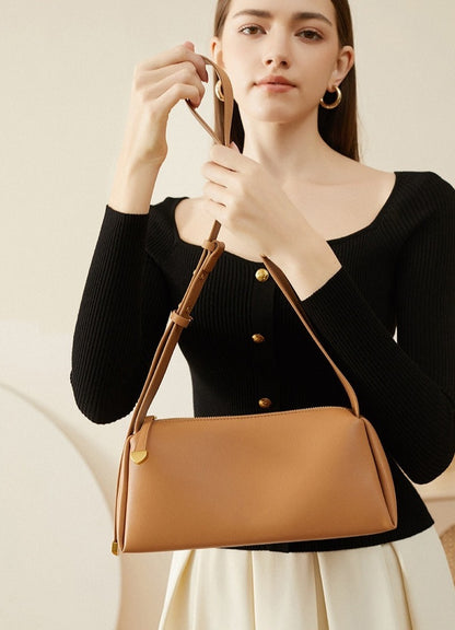 Women's Genuine Leather Baguette Underarm Bag brown