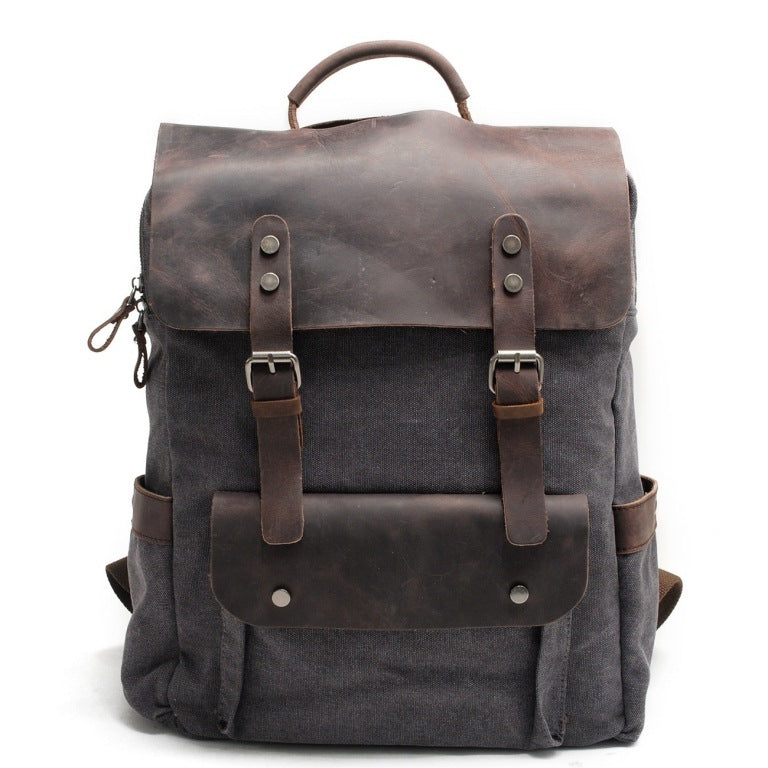 Canvas & Leather Backpack retro army hiking school gray