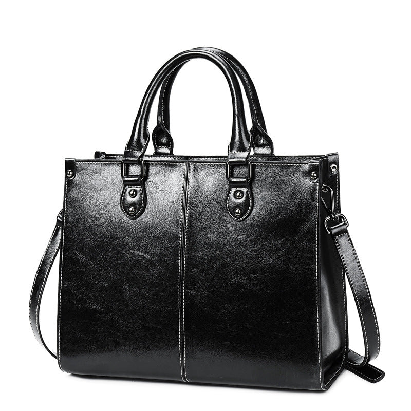 Waxed Leather Commuter Handbag women's black