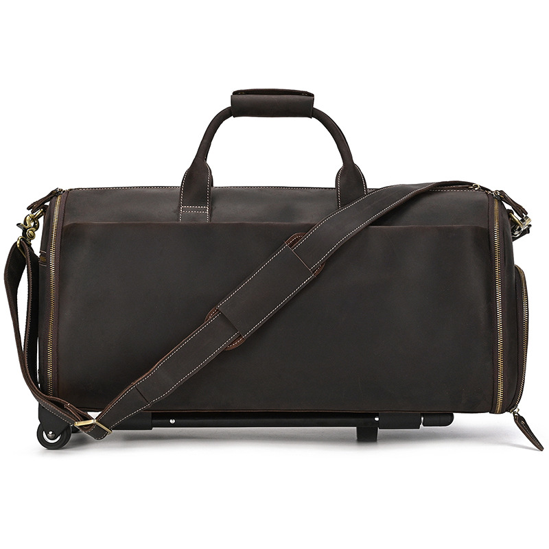 Voyager 55 Leather Weekender Bag – Large Leather Duffle Men's & Women's | Perfect Leather Travel Bag dark brown strap