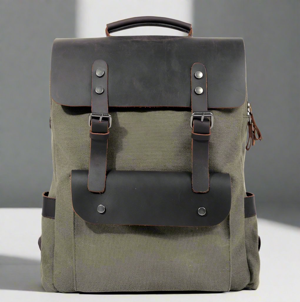 Canvas & Leather Backpack retro army hiking school