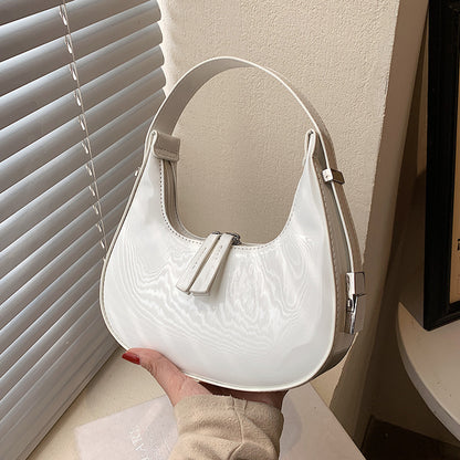 Faux Leather Shoulder Bag shiny patent leather white