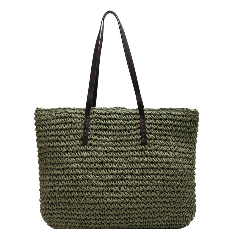 Straw Tote Summer beach bag green