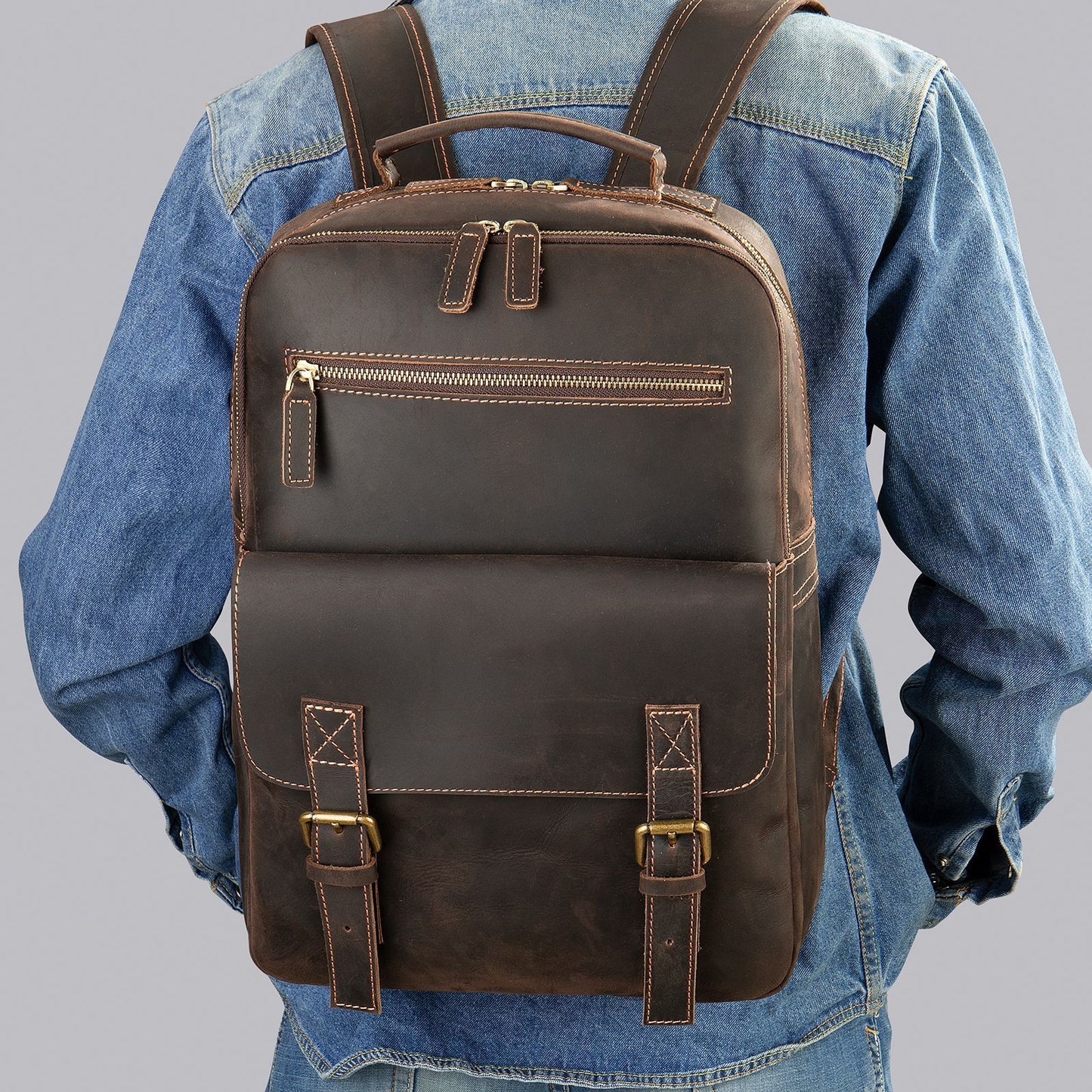 Gallant Genuine Leather Men's Large Capacity Backpack on model