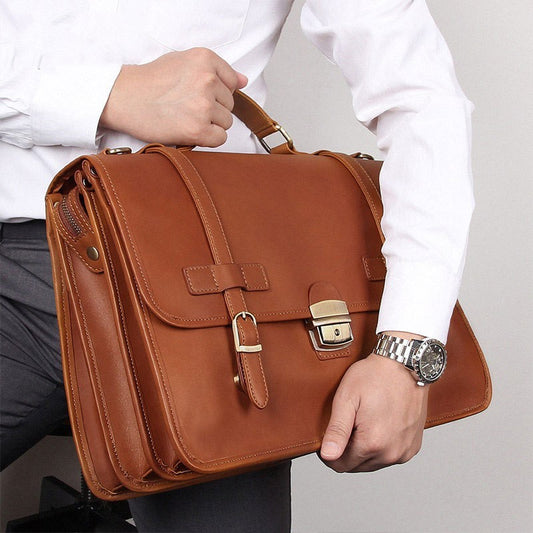 Heritage Gentleman's Leather Briefcase Retro Classic Professional  in hand