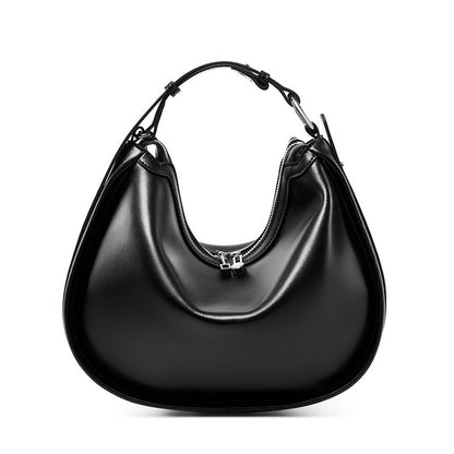 Leather Crossbody Bag Half moon dumpling shoulder handbag black